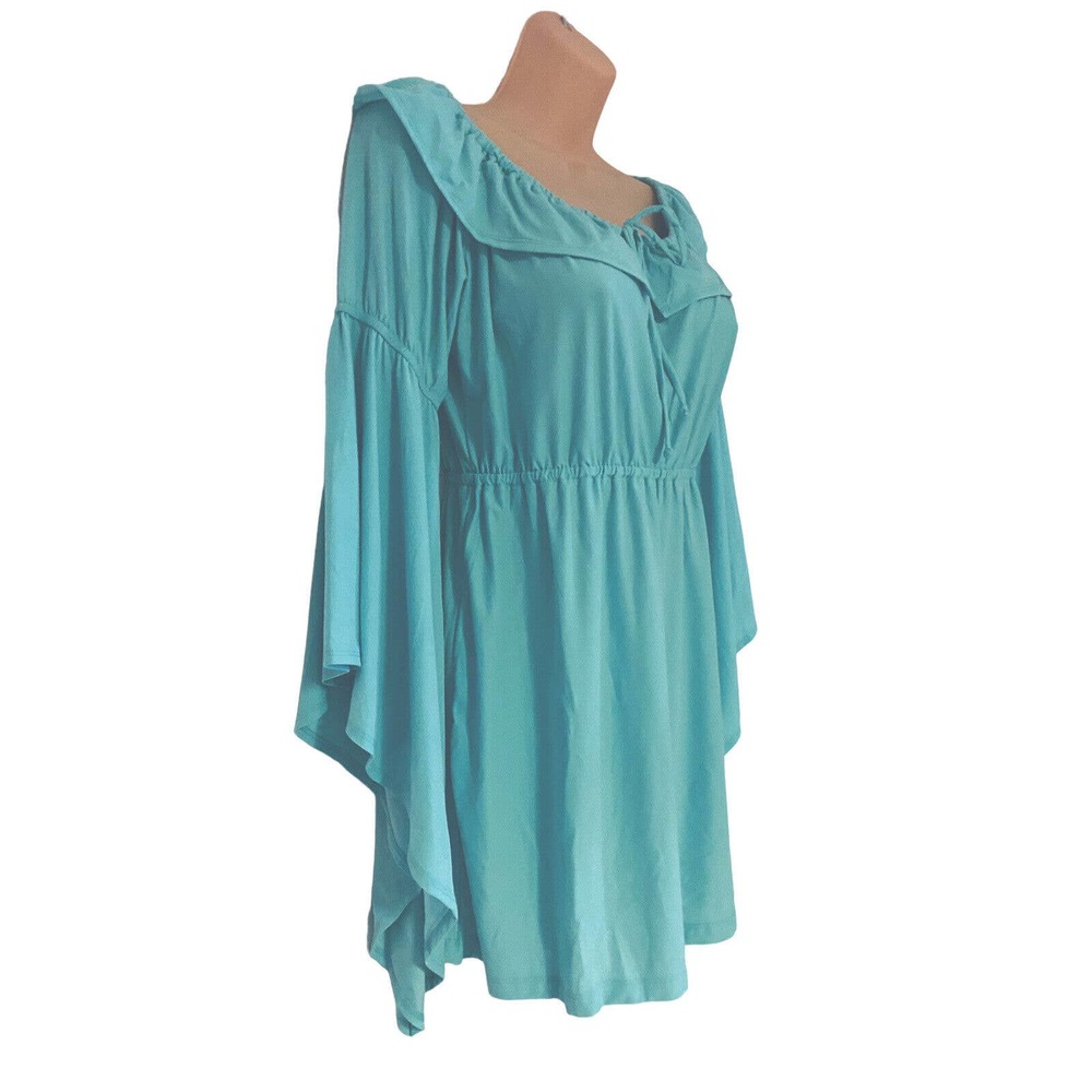 Midnight Velvet Tunic Pool Blue Bell Sleeve Peplum Office Casual Party Guest Top - Picture 3 of 11